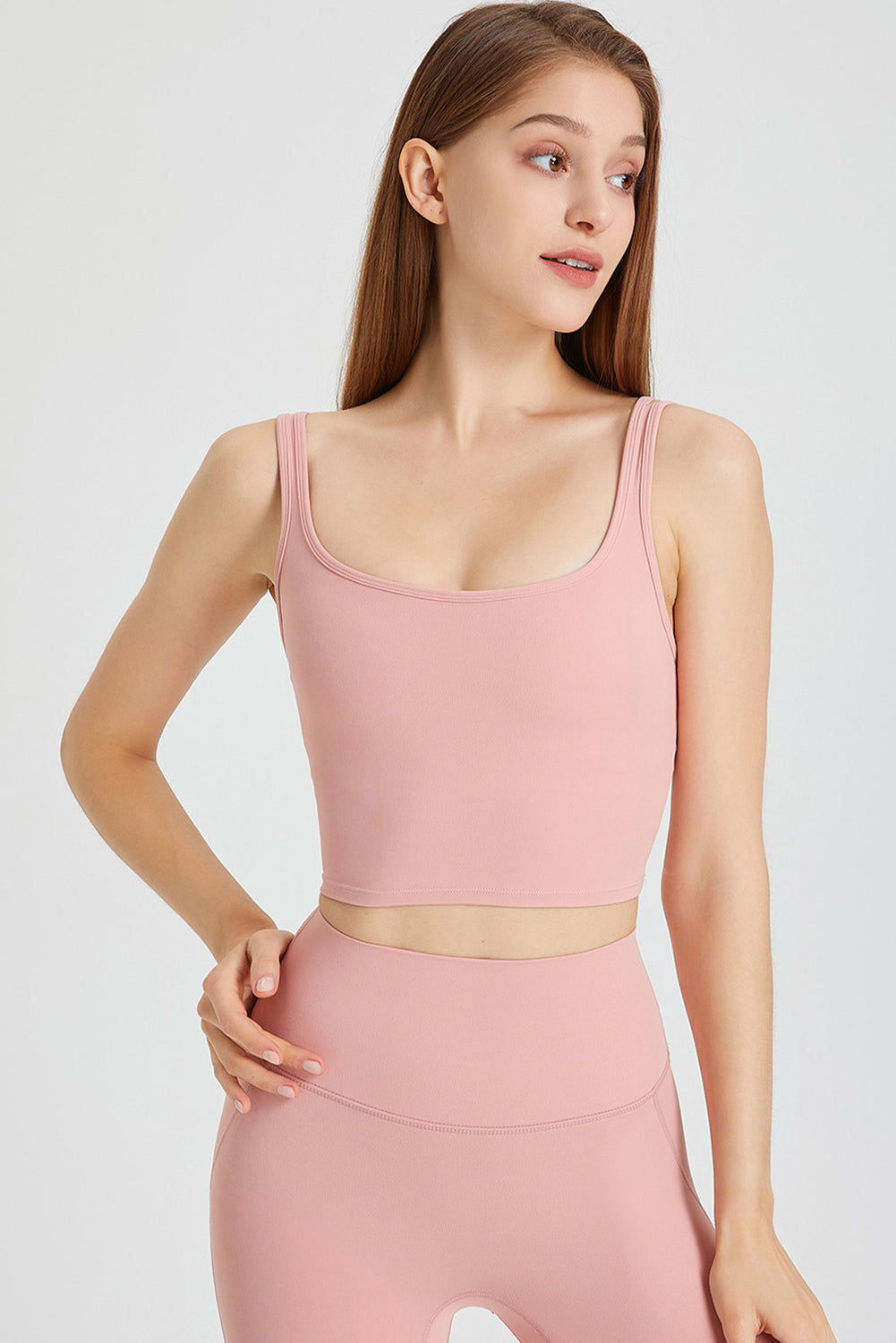 Light Pink U Neck Cropped Sleeveless Gym Top