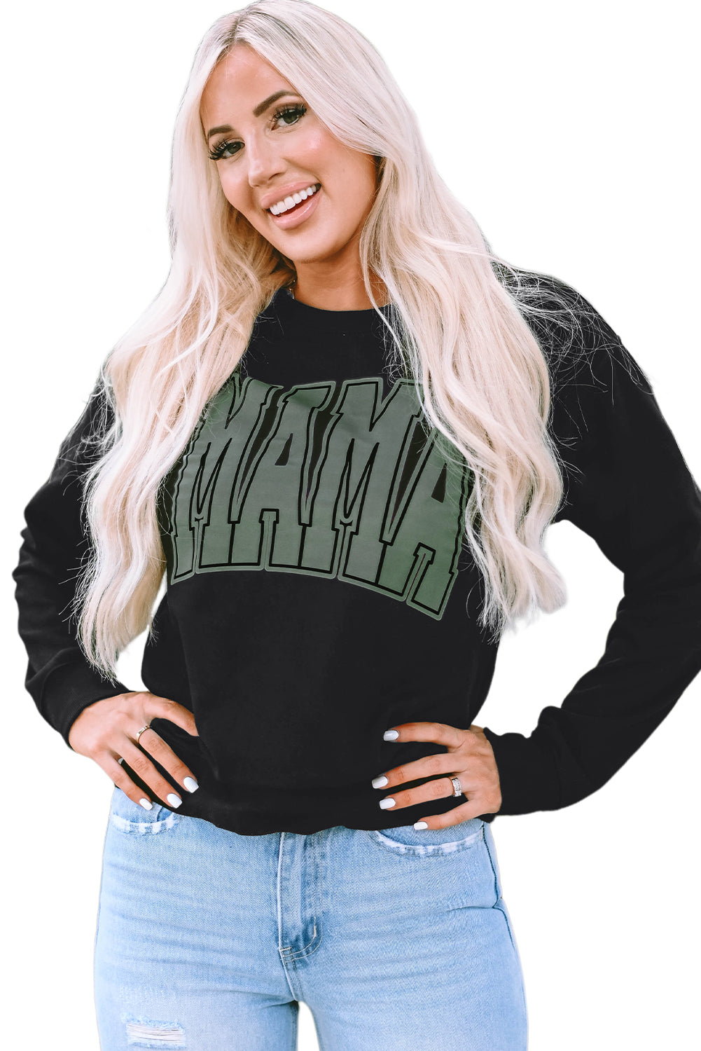 Schwarzes Mama Varsity-Sweatshirt mit Rundhalsausschnitt