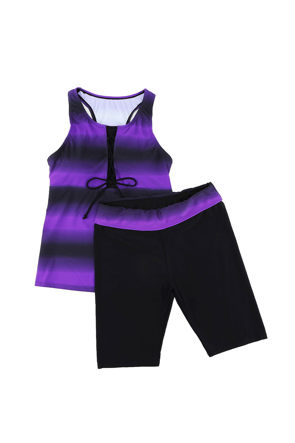 Lila-schwarzer Tankini-Badeanzug mit Ombre-Print und Racerback
