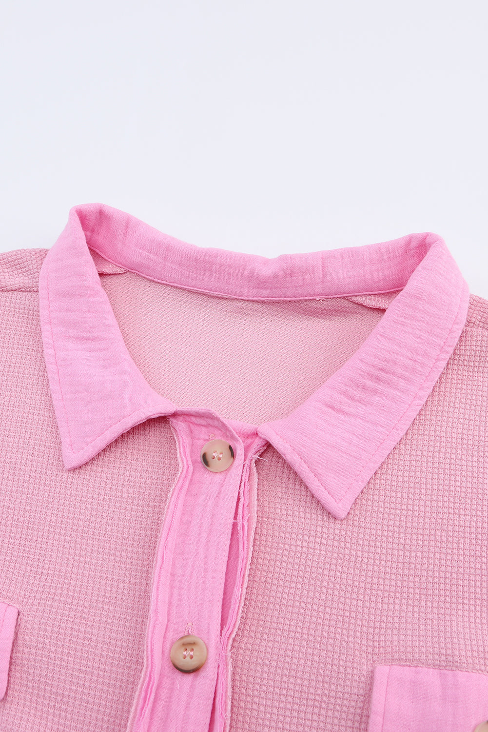 Camicia rosa taglie forti in maglia waffle con cuciture a vista