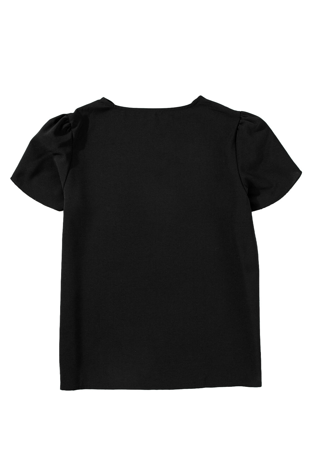 Črna majica s cvetnimi rokavi z nazobčanim V izrezom