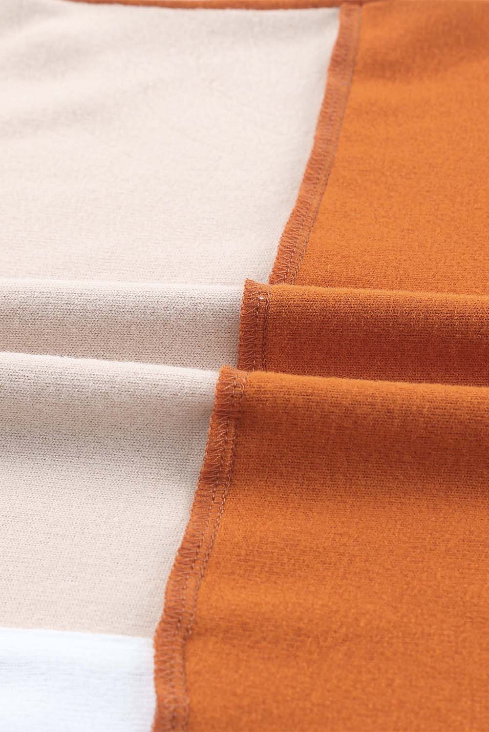 Orangefarbenes, langärmeliges Farbblock-Patchwork-Oberteil mit Taschen