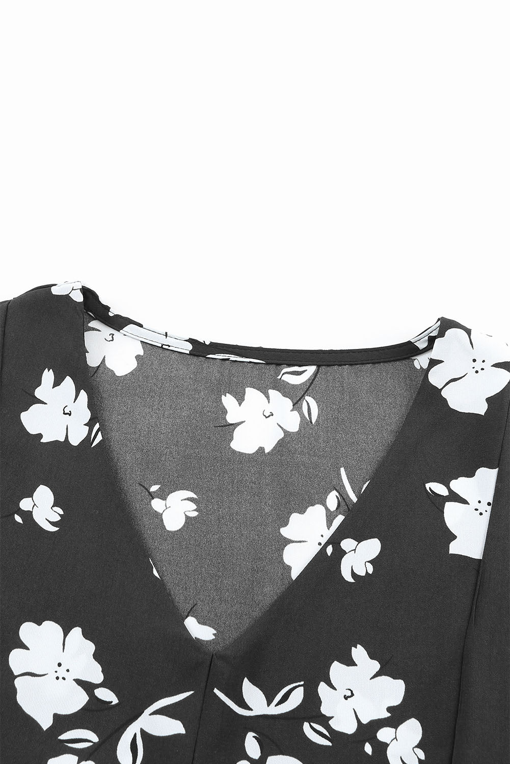 Khaki V Neck Floral Babydoll Dress with Pockets