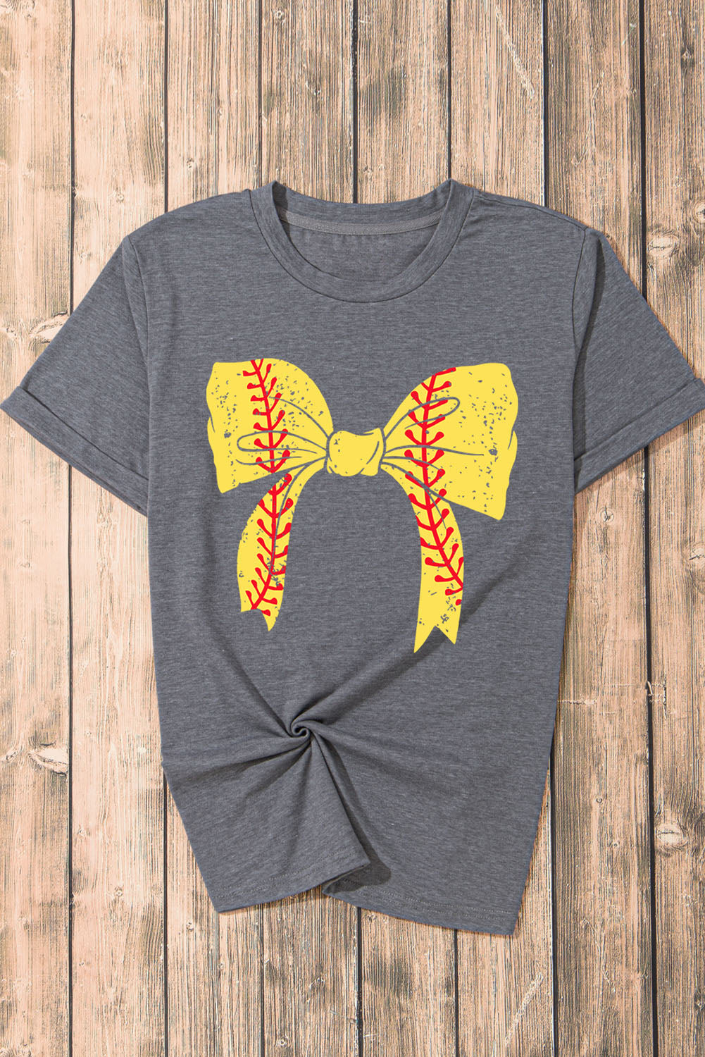 Rosarotes Baseball-Bowknot-Grafik-Freizeit-T-Shirt