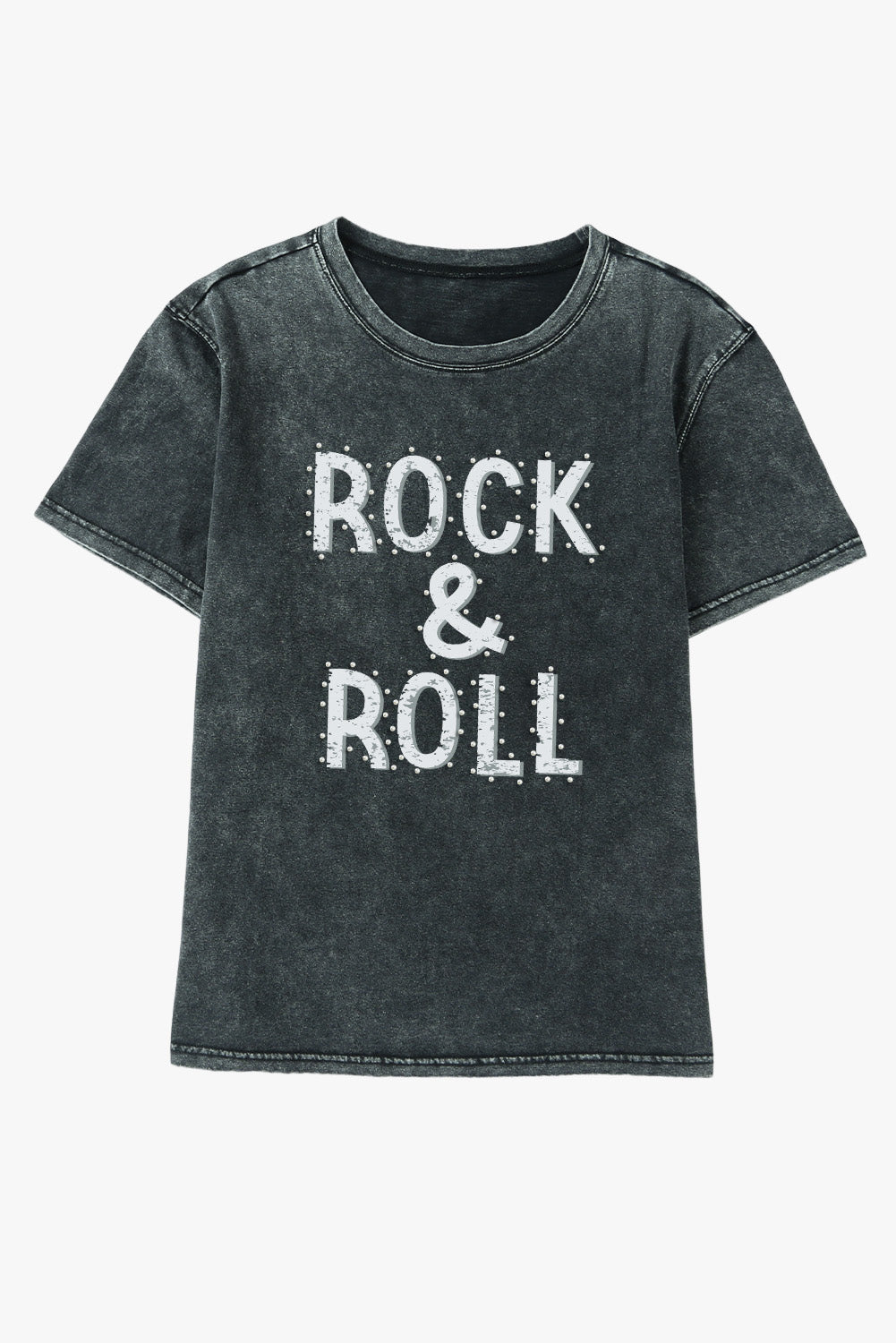 T-shirt noir à col rond et lavage minéral ROCK & ROLL