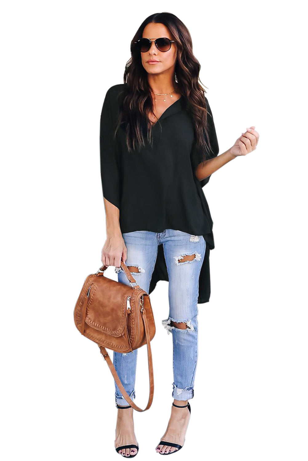 Black Chic High Low Kimono Top