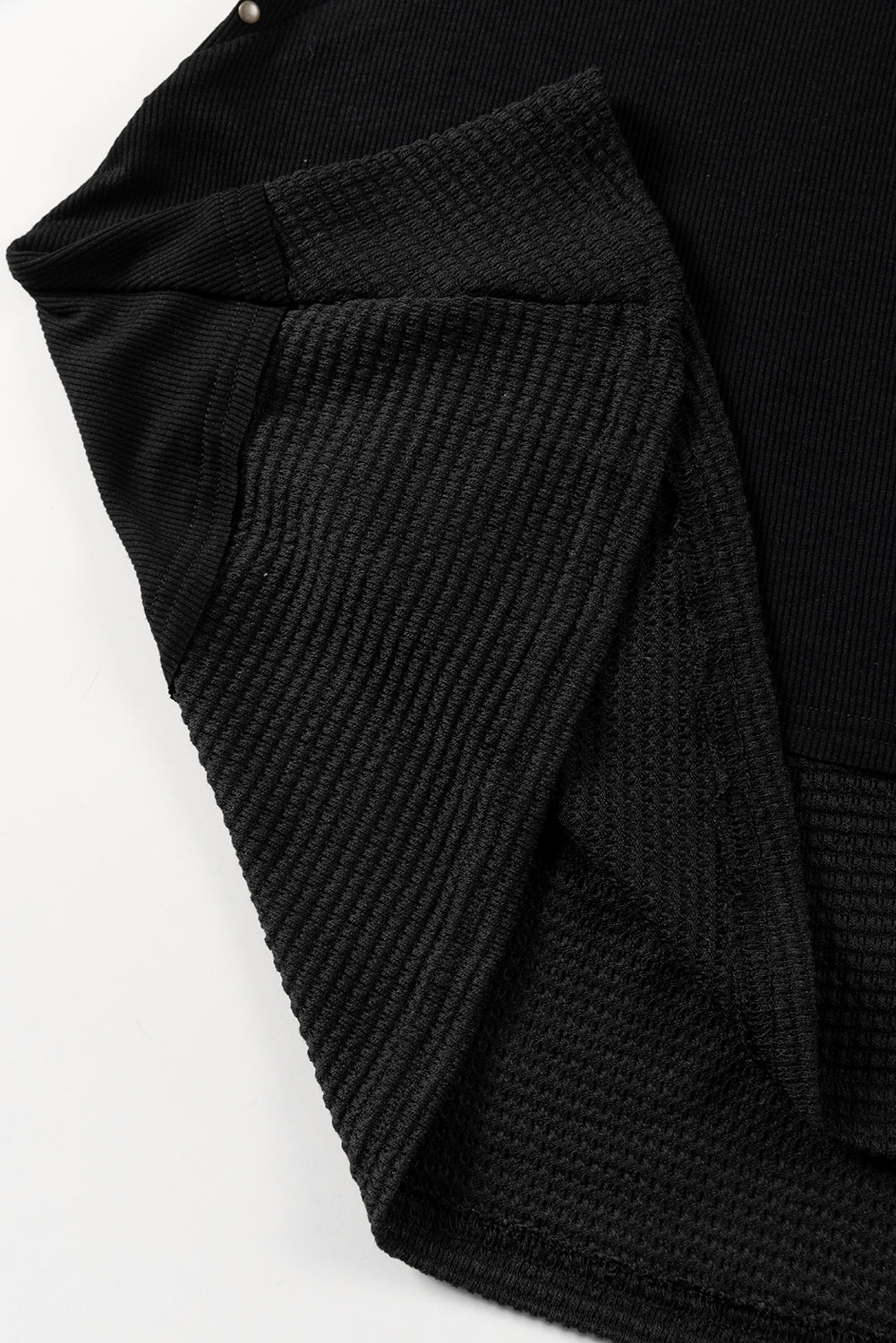 Black Contrast Knit Splicing V Neck Studded Blouse