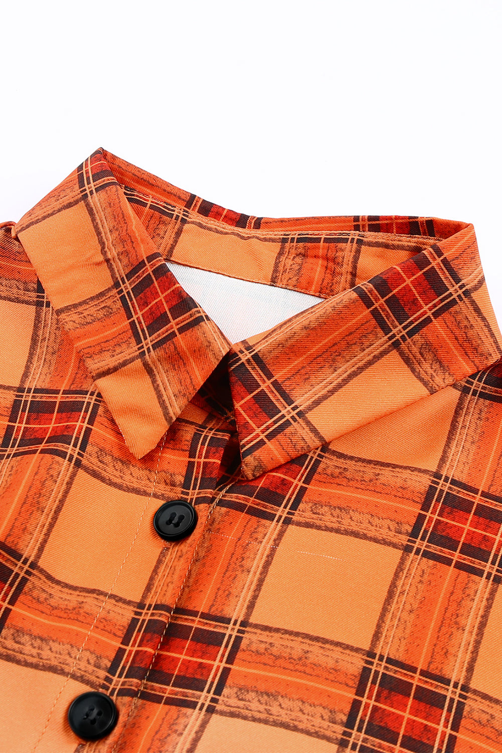 Orange Gradient Plaid Button Front Mini Shirt Dress