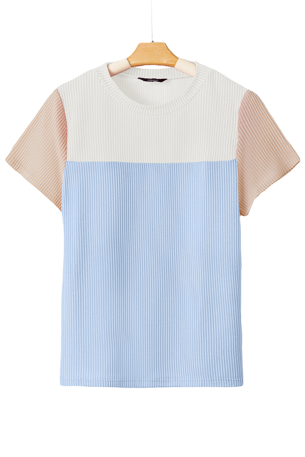 Hellblaues, geripptes Colorblock-T-Shirt mit Struktur