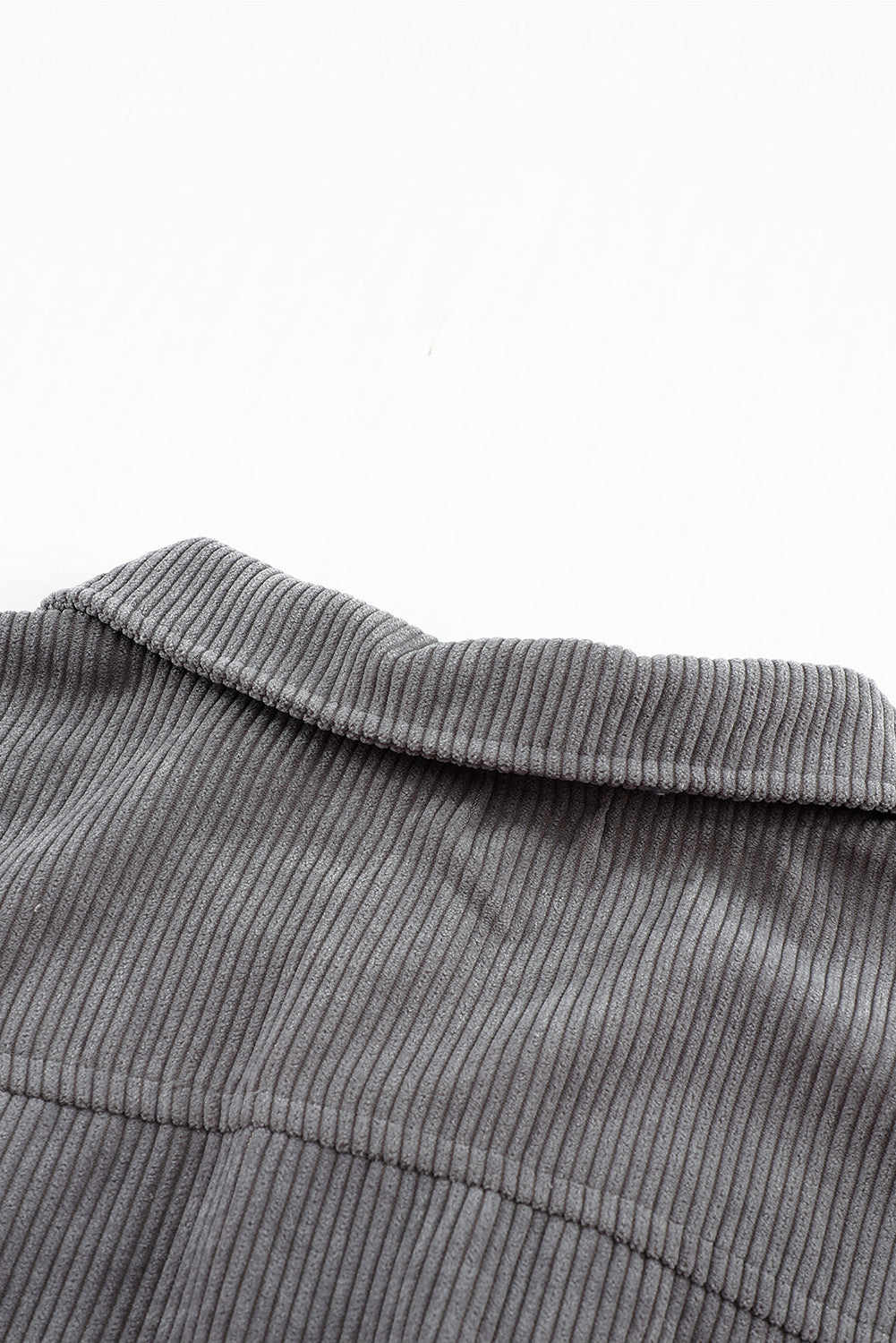 Gray Ribbed Corduroy Long Sleeve Jacket with Pocket