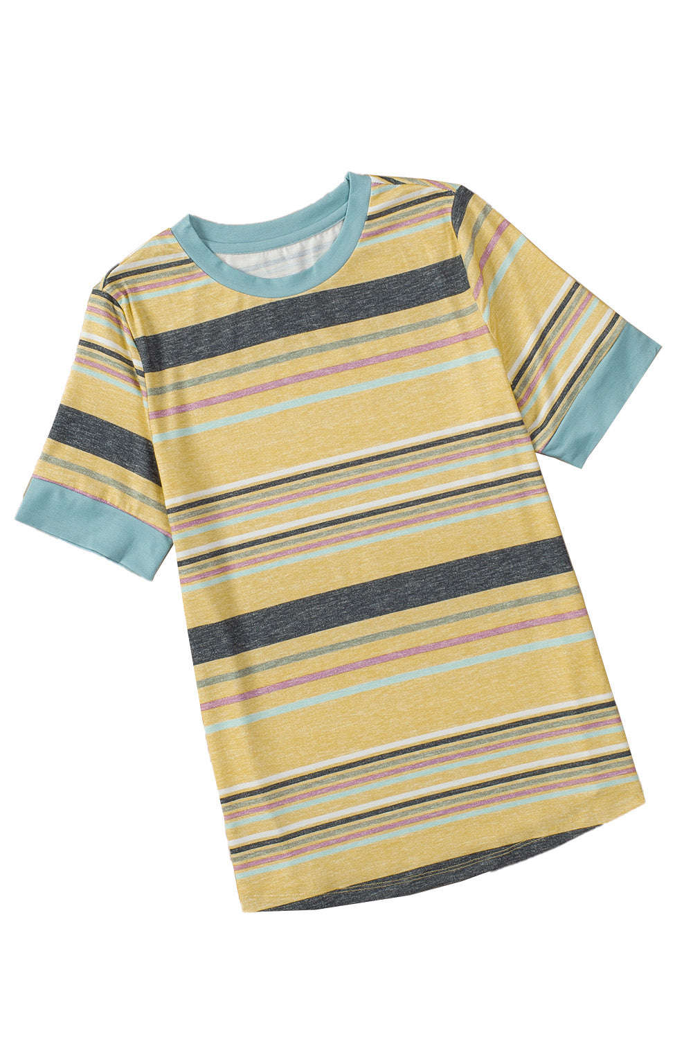 Večbarvna majica z okroglim izrezom in črtami