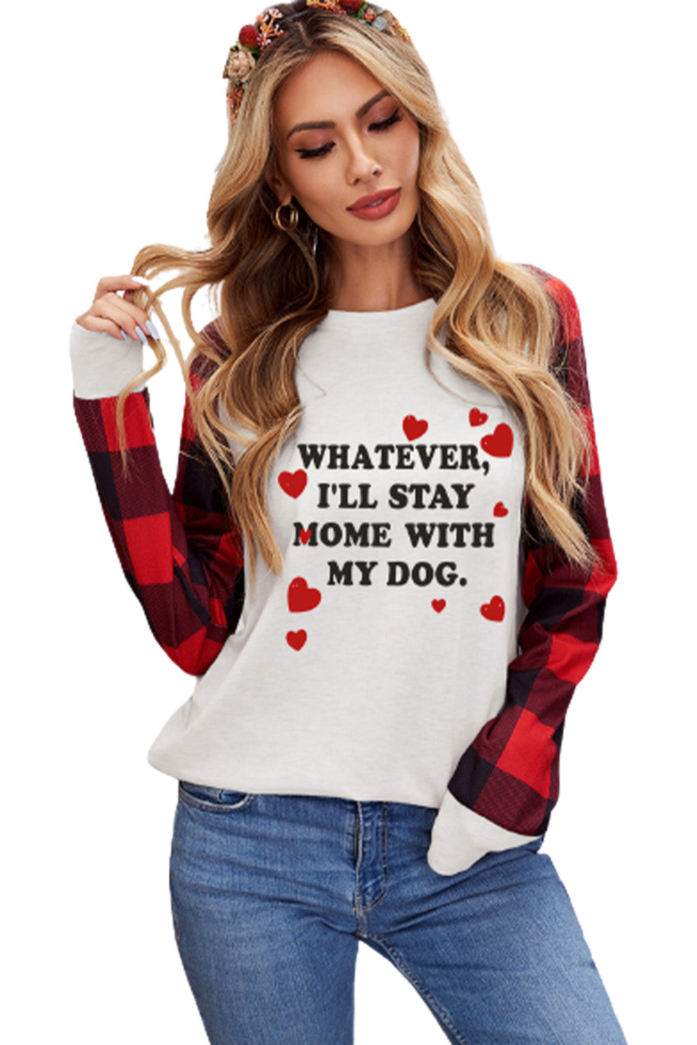 Valentine Letter Print Plaid Long Sleeve Sweatshirt