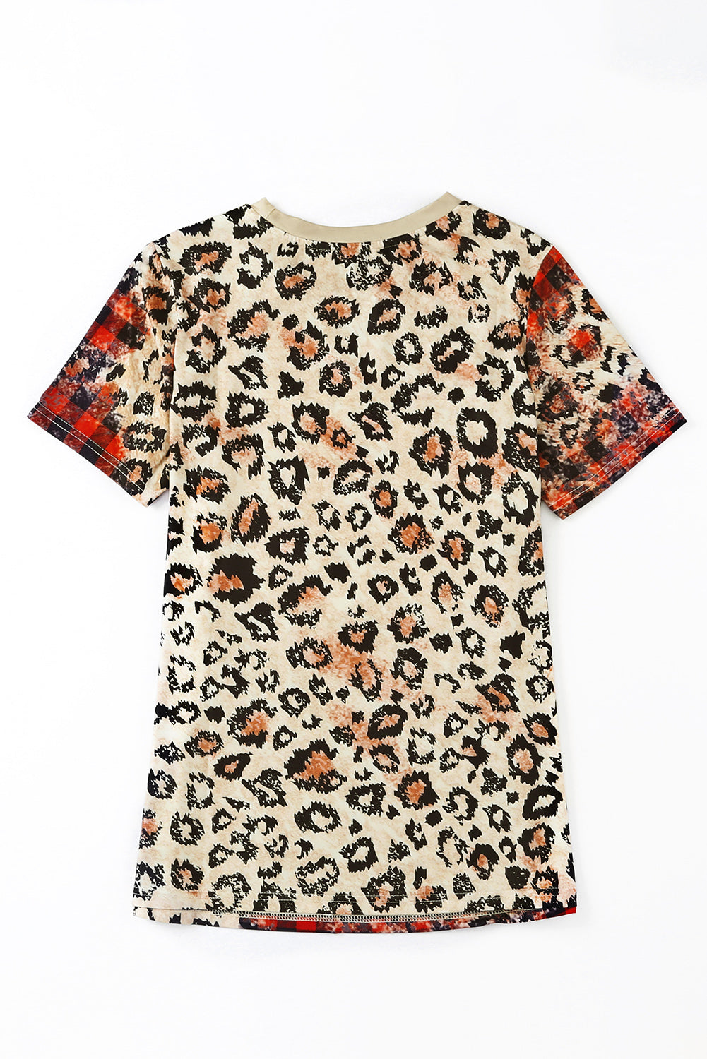 Plaid Bleached Leopard Print Short Sleeve T Shirt