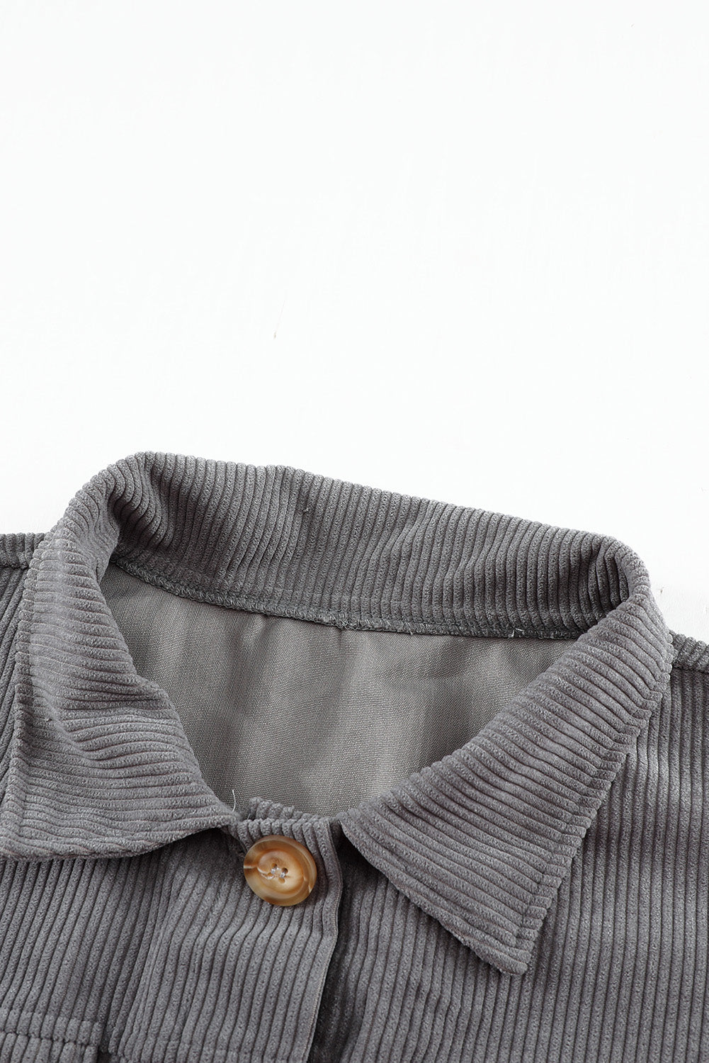 Graue gerippte Cord-Langarmjacke mit Tasche