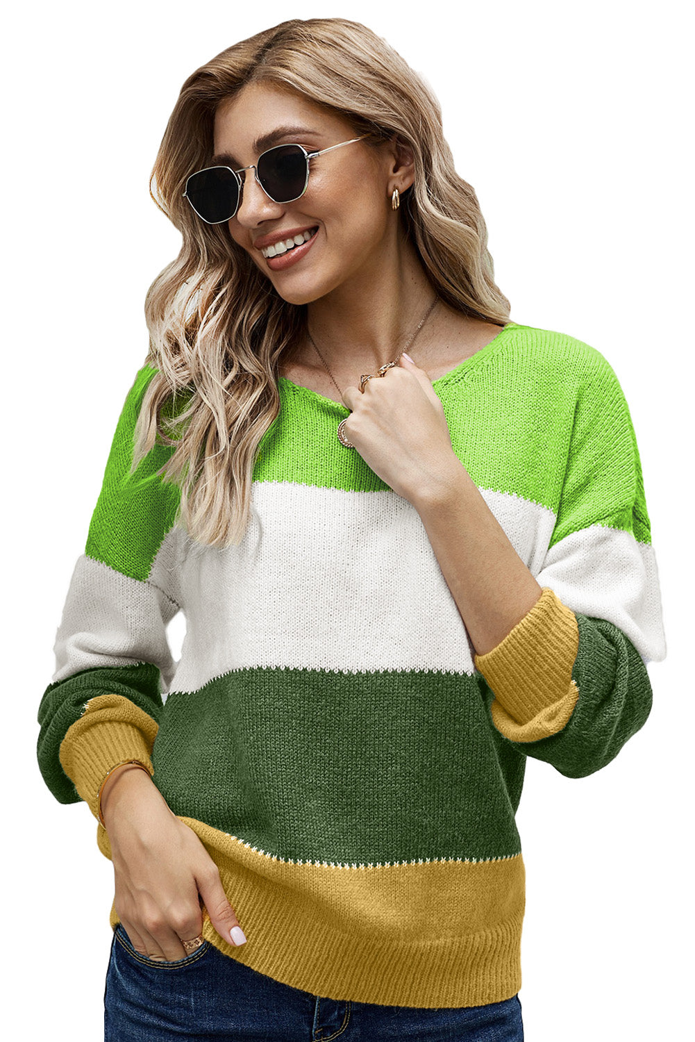 Maglione invernale colorblock pullover verde