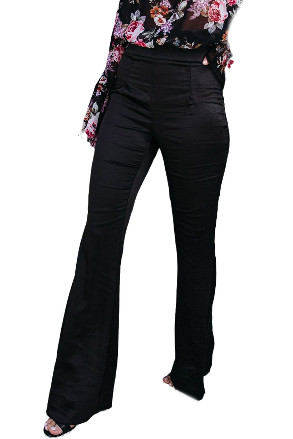 Black Satin Flare Tailored Pants