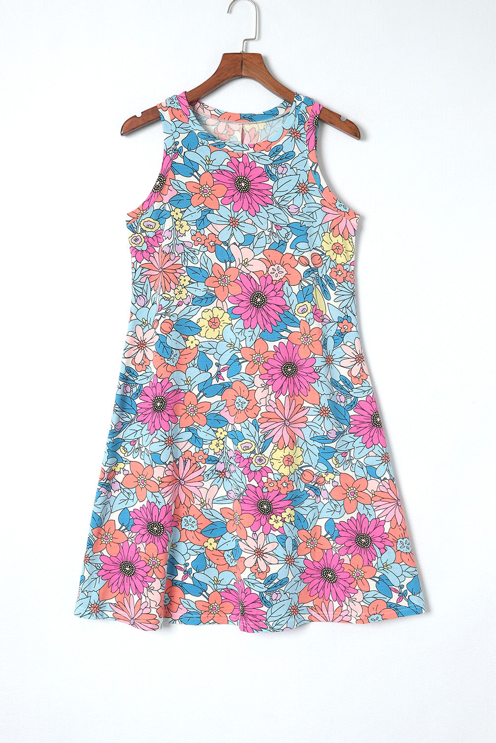 Multicolor Round Neck Sleeveless Floral Mini Dress