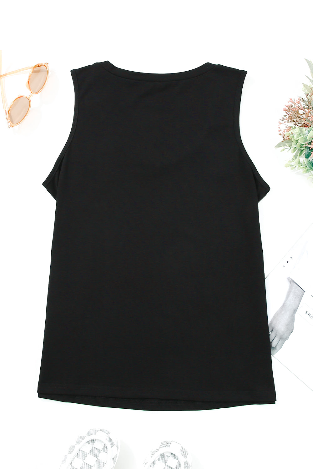 Black Strappy Hollow-out Neck Tank Top