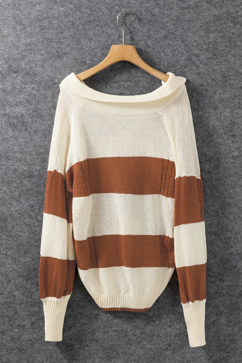 Stripes Collared Neck Corded Sweater