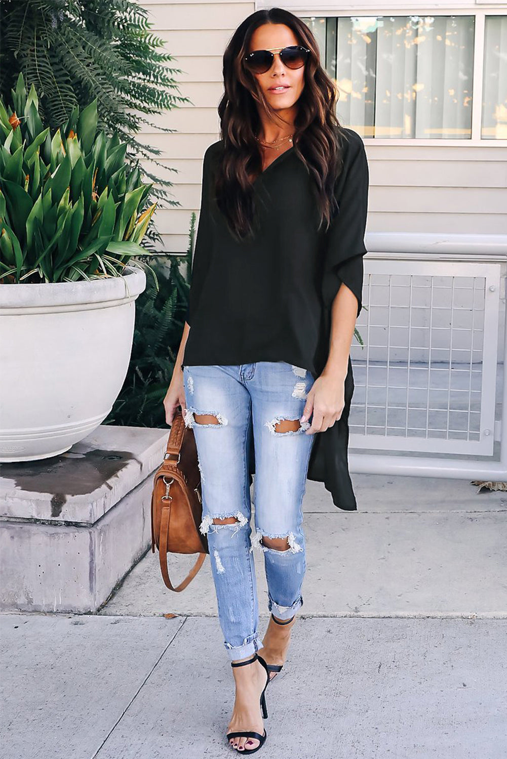 Black Chic High Low Kimono Top