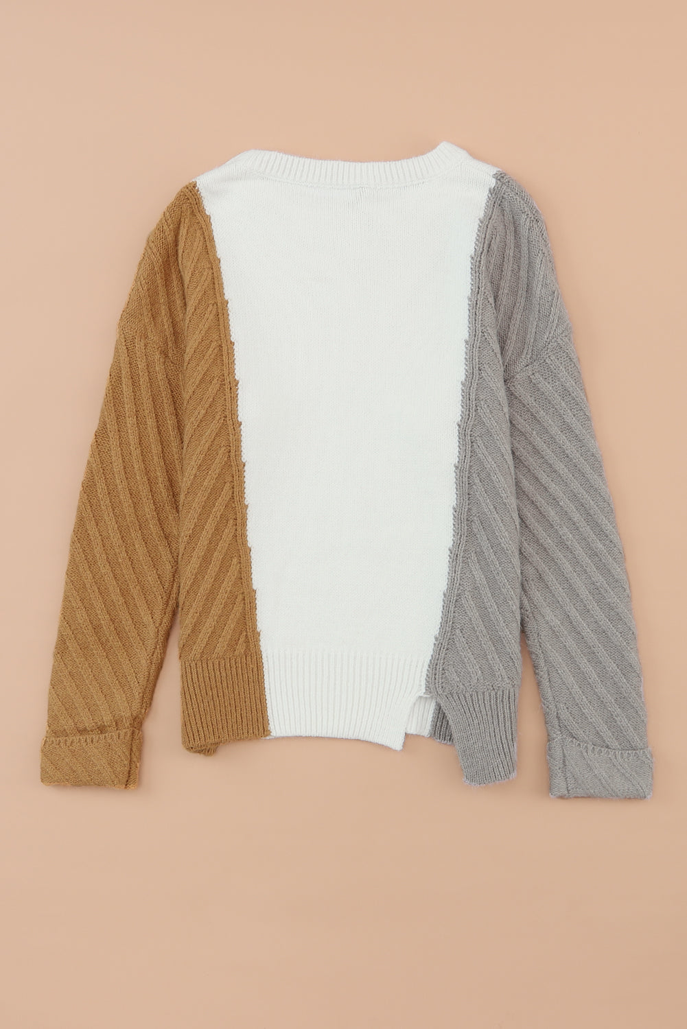 Večbarvni pulover s padajočimi rameni s teksturo Colorblock