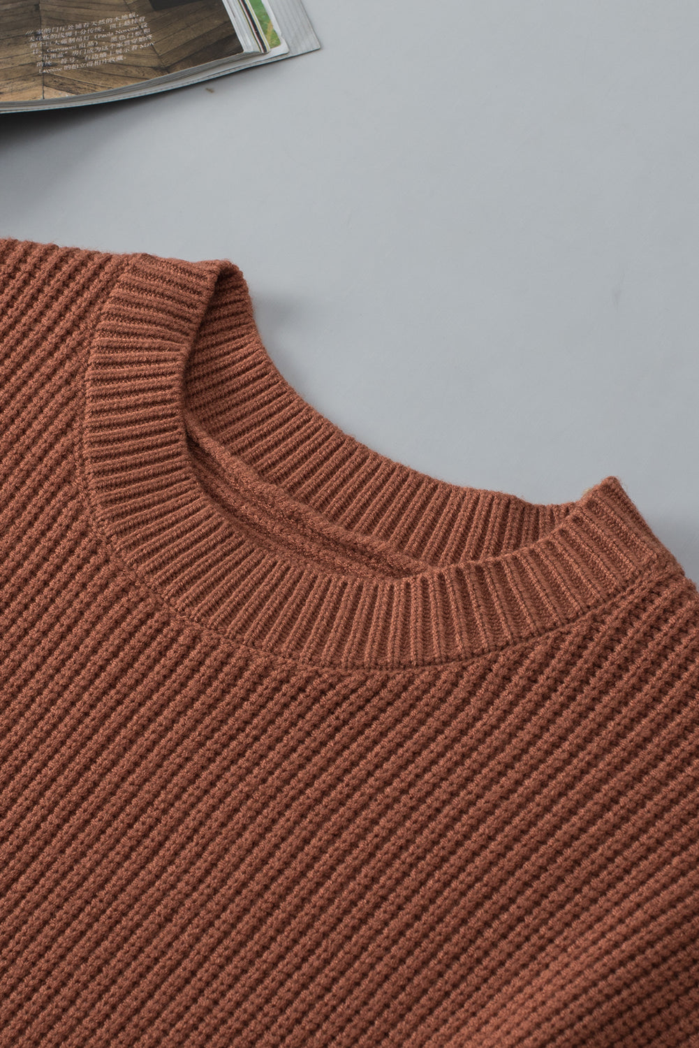 Chestnut Plain Crew Neck Short Sleeve Sweater