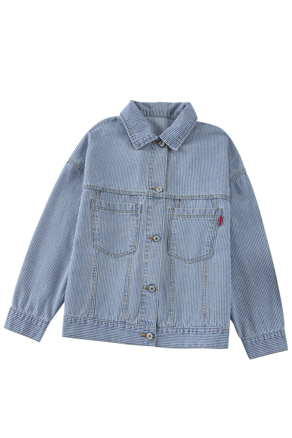 Veste en jean oversize délavée à rayures bleu ciel avec poches