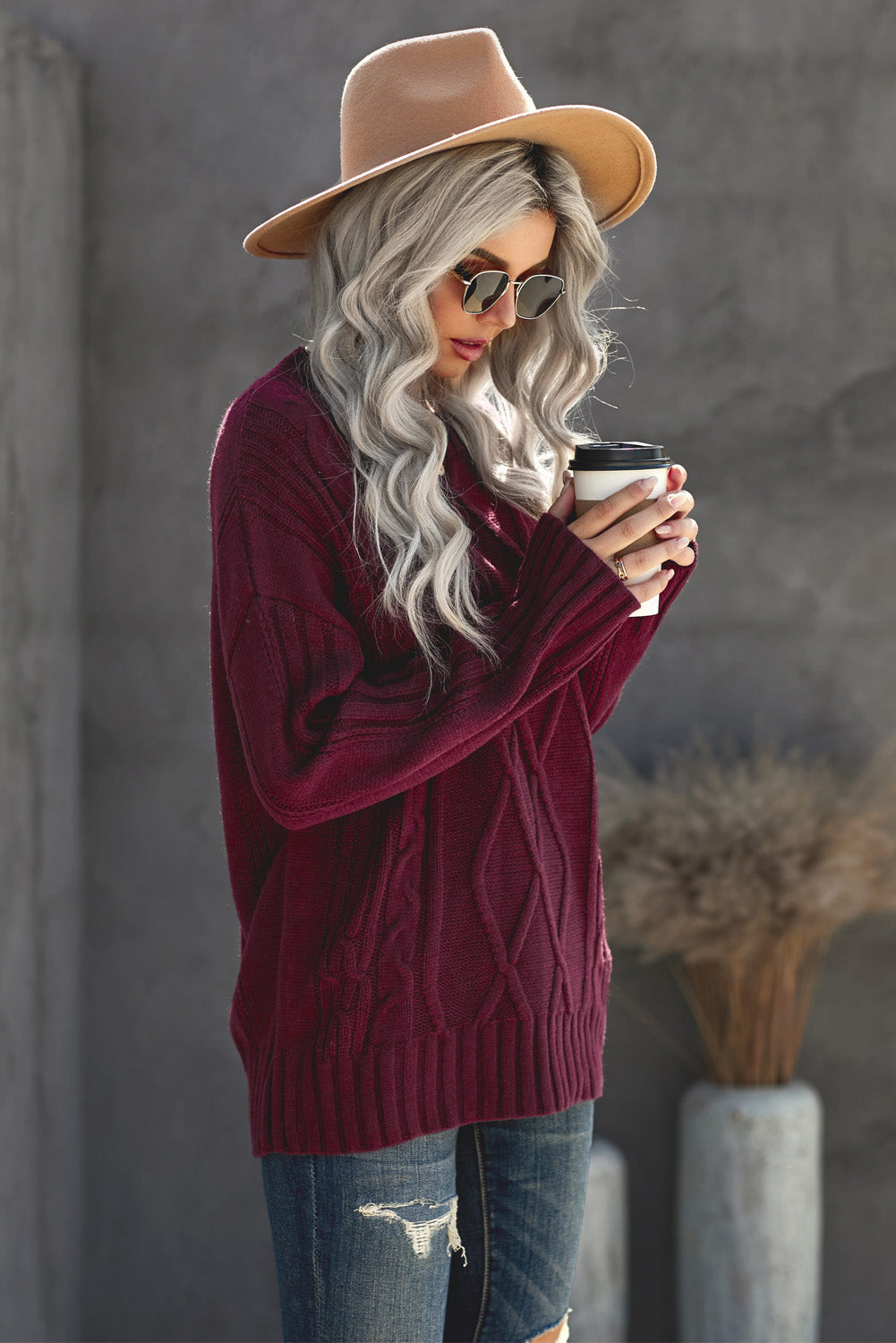 Wine Oversize Debeli pulover džemper
