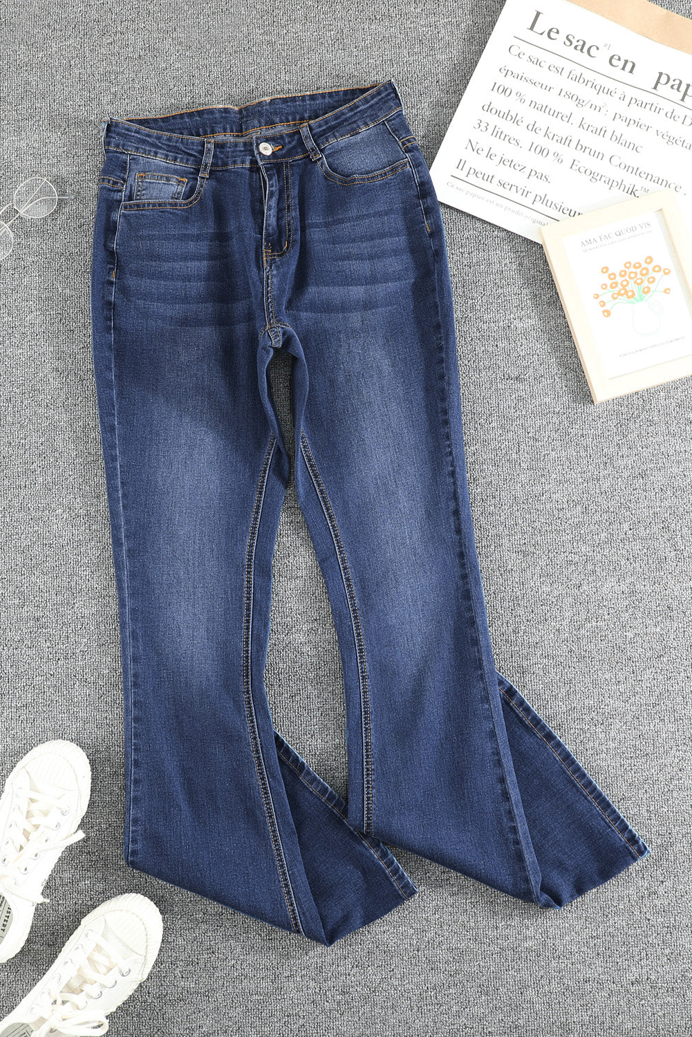 Srednje plave isprane vintage traperice širokih nogavica