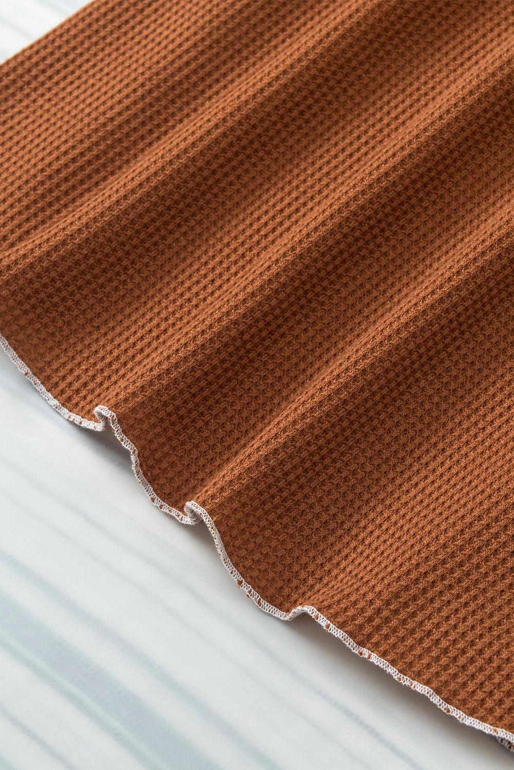 Chestnut Contrast Seam Frilly Edge Waffle Knit T-shirt