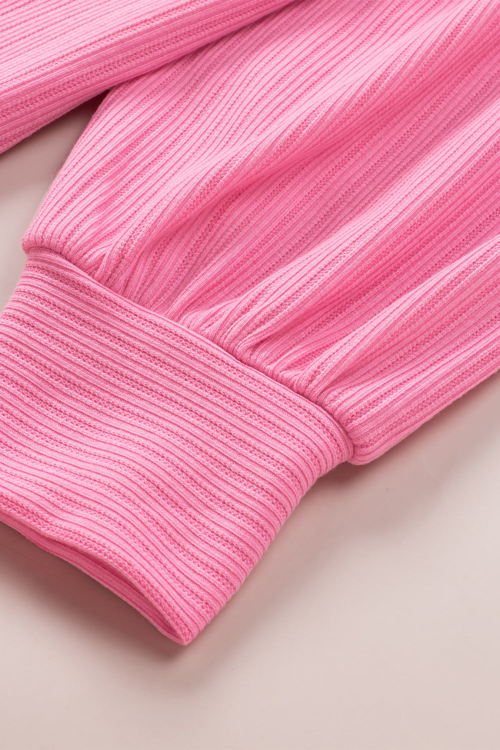 Pink Ribbed Knit Button Top and Shorts Set