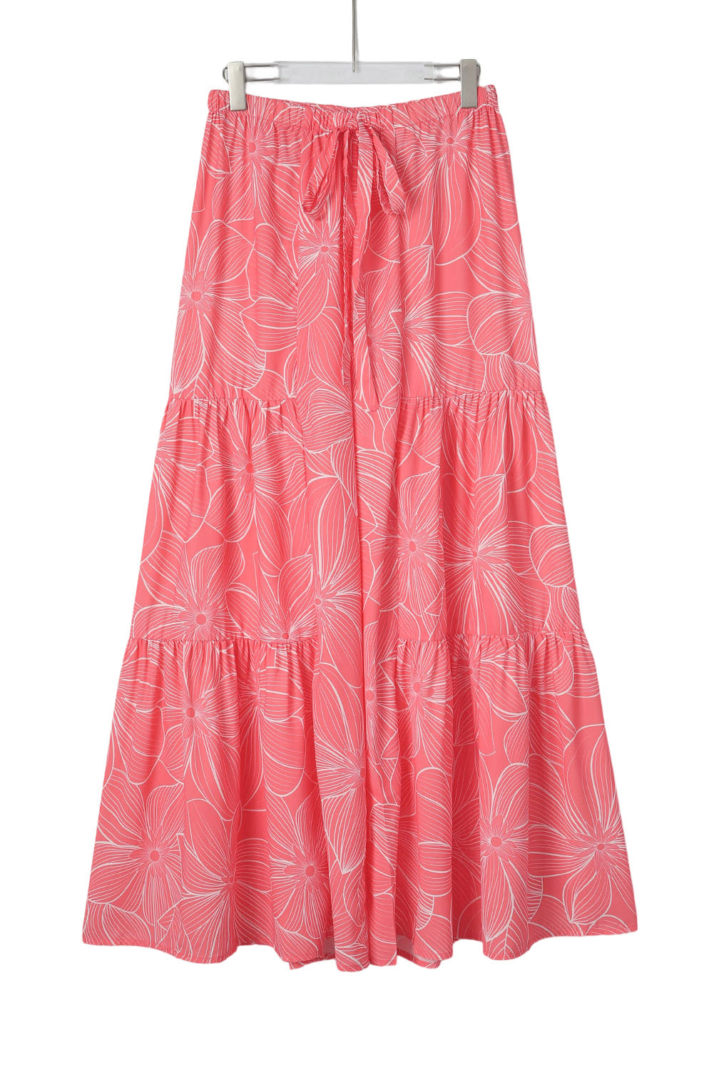Pantaloni larghi con stampa floreale bohémien rosa