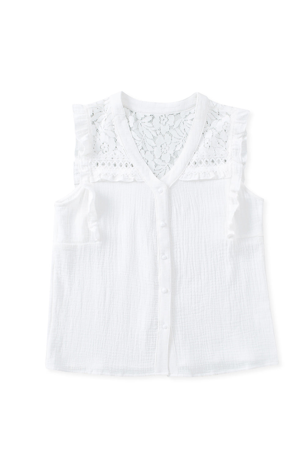 Bela srajca brez rokavov s kvačkano teksturo s cvetlično čipko