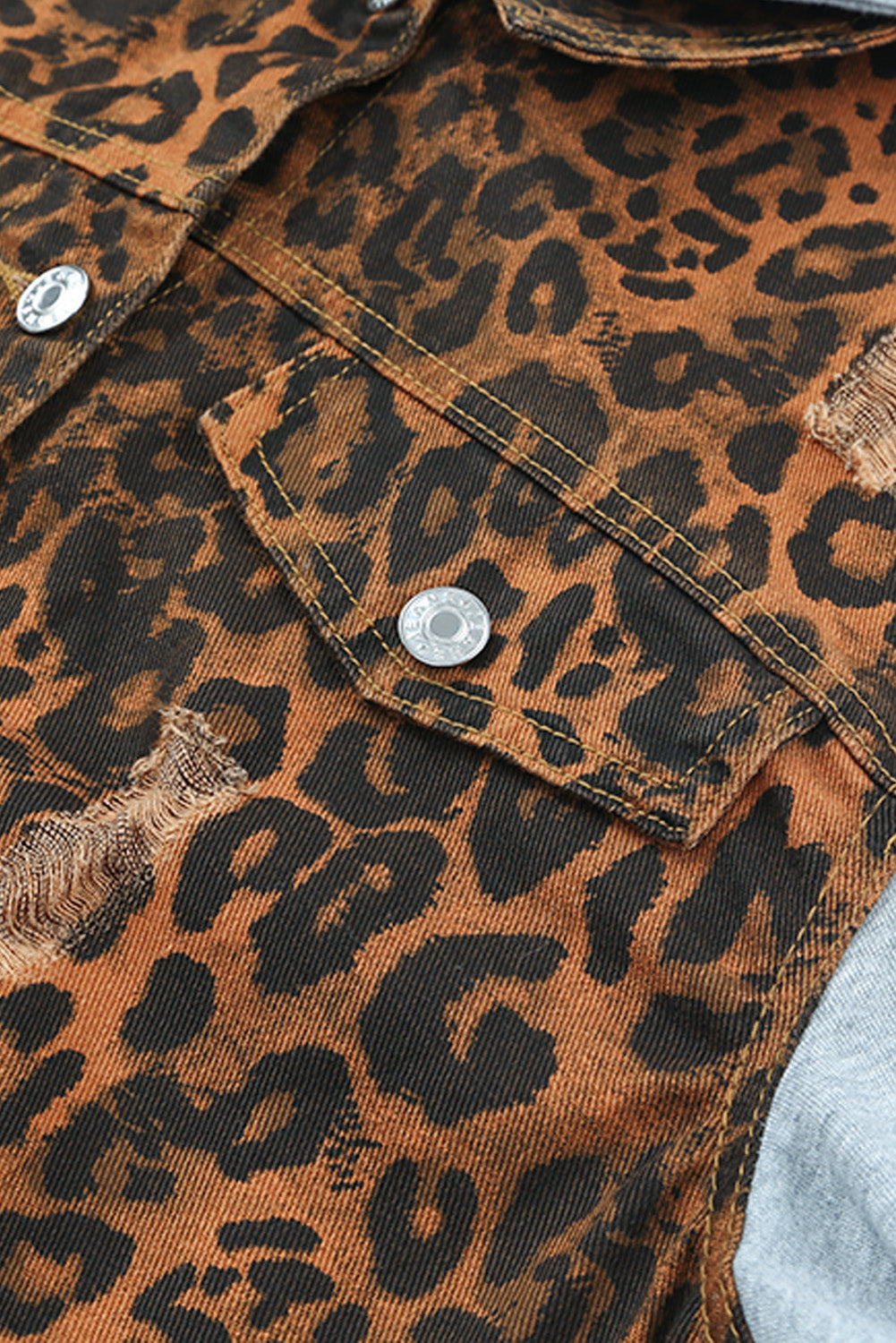 Denim jakna z leopardjo raztrgano kapuco