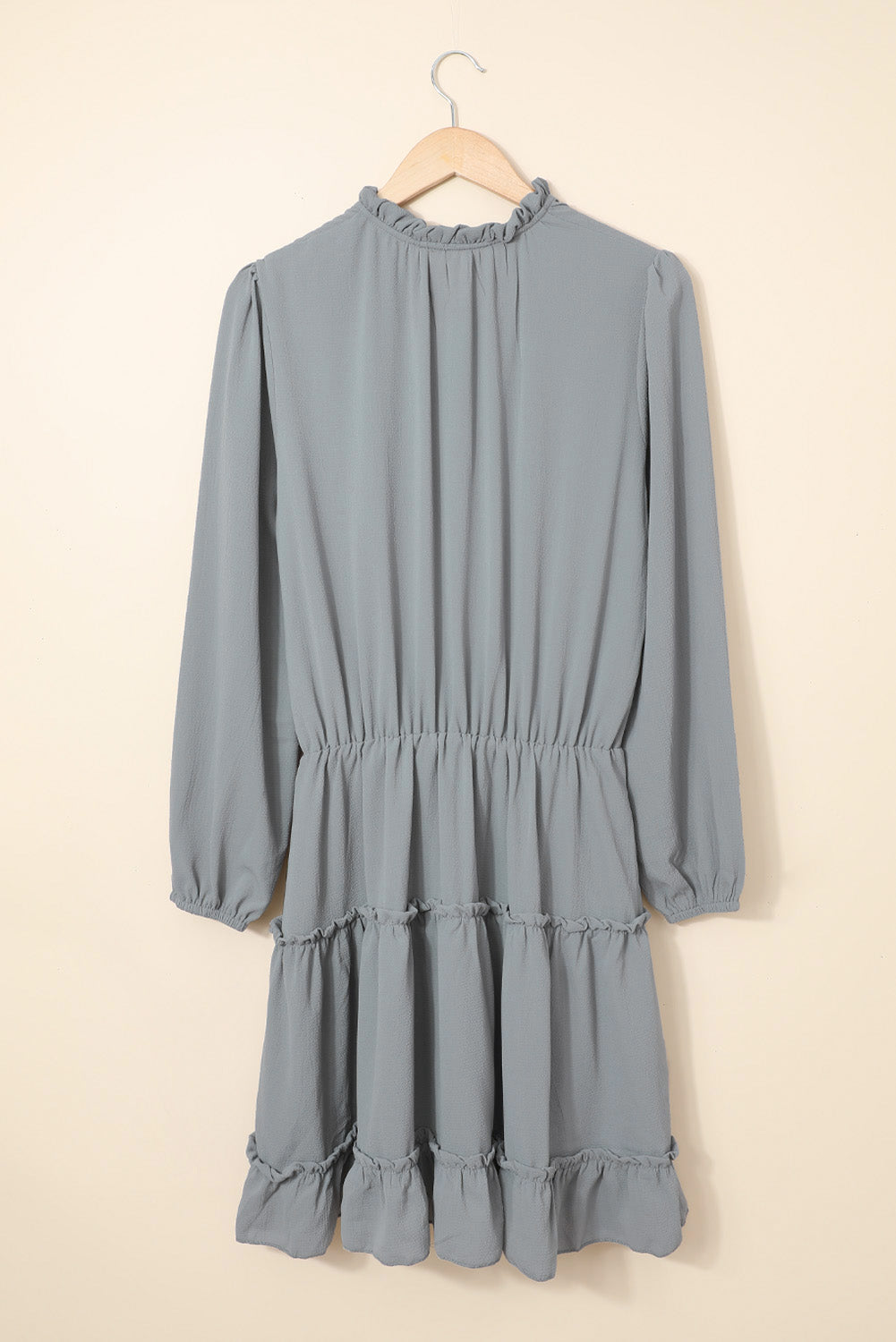 Gray V Neck Long Sleeve Ruffle Tiered Mini Dress