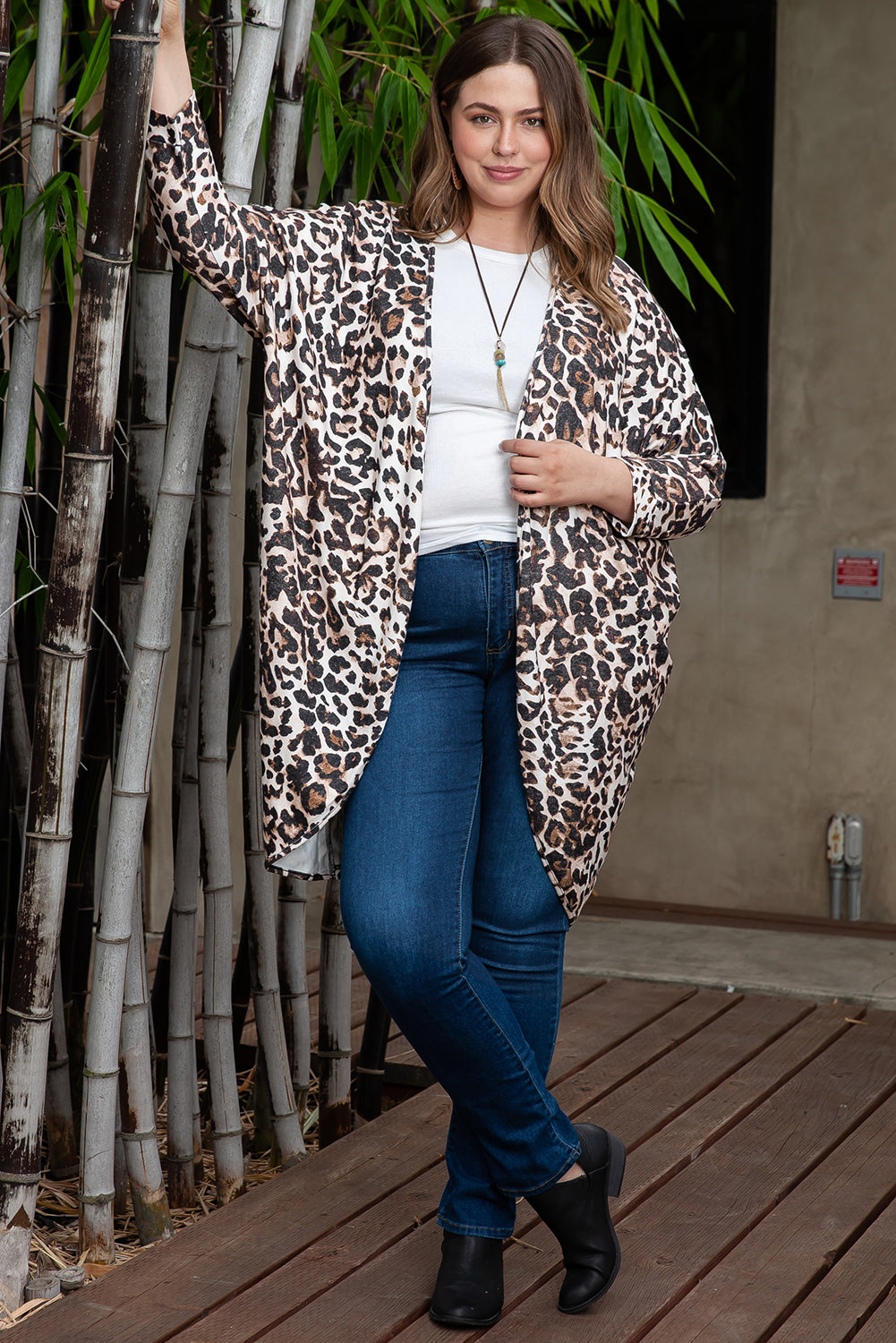 Leopard Plus Size Draped Open Front Cardigan