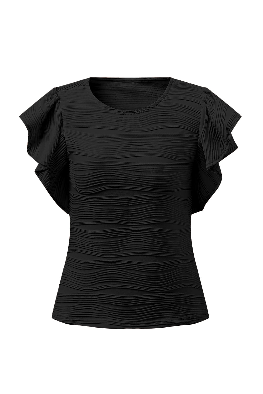 Crna majica s rukavima s valovitom teksturom