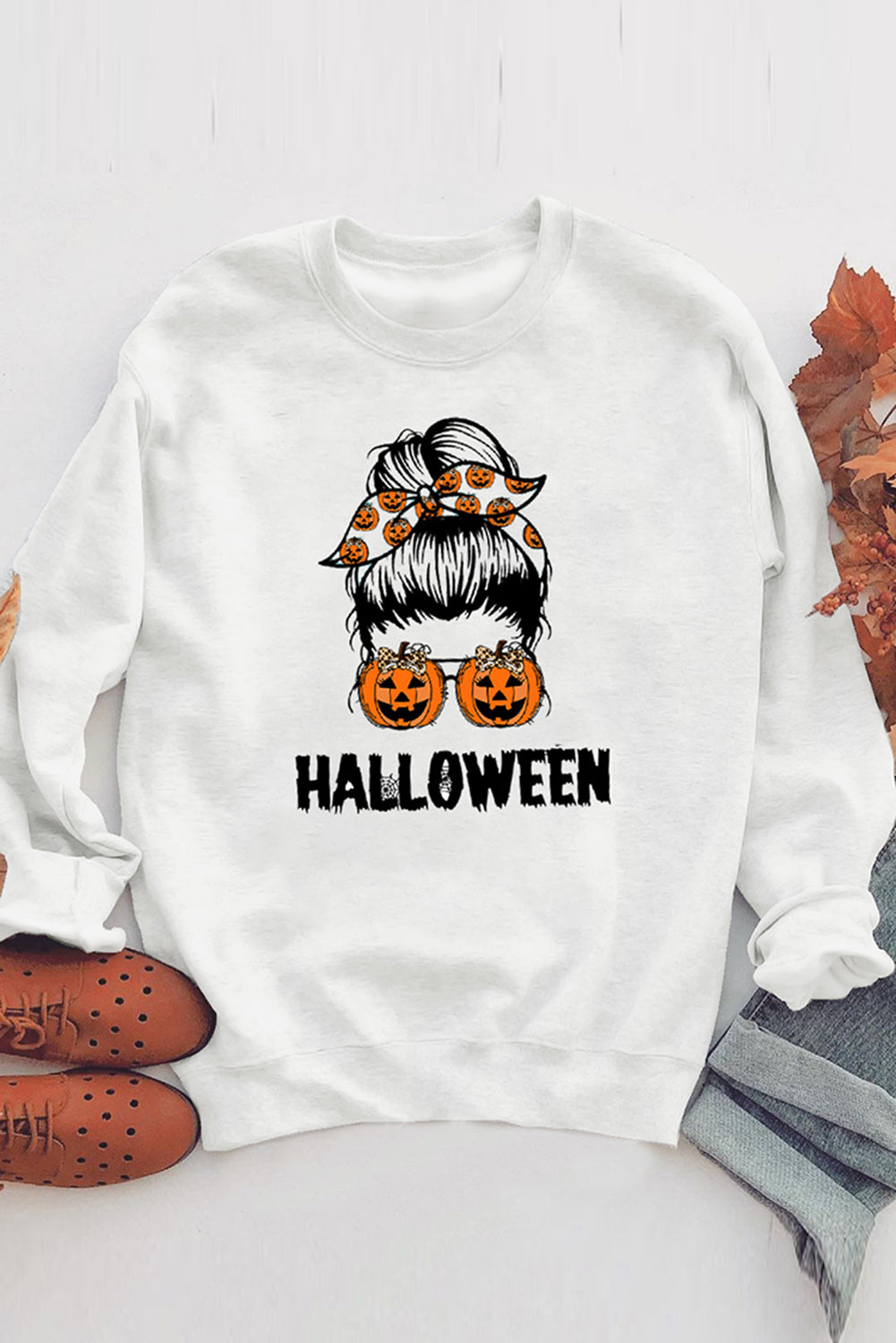 Felpa girocollo con stampa grafica di Halloween Letter Pumpkin