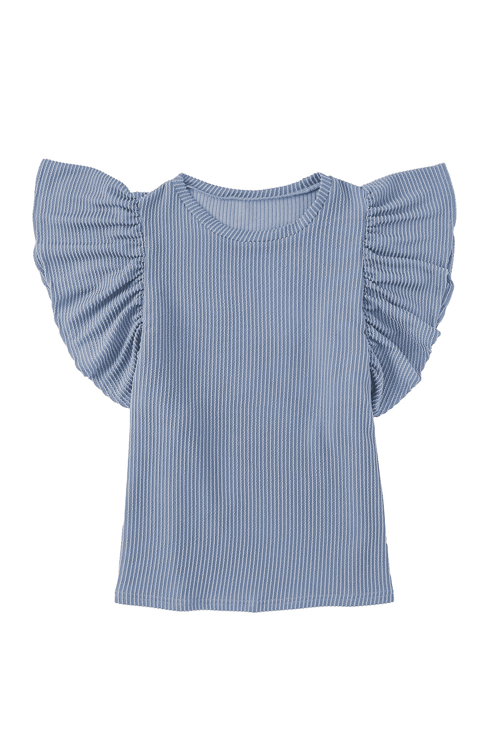 T-shirt à manches courtes à volants en tricot côtelé bleu ciel