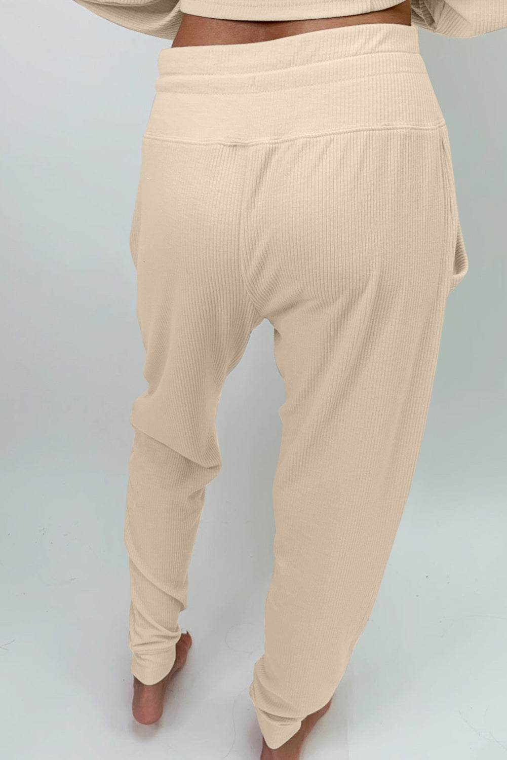 Set di pantaloni con coulisse a maniche lunghe a costine color albicocca