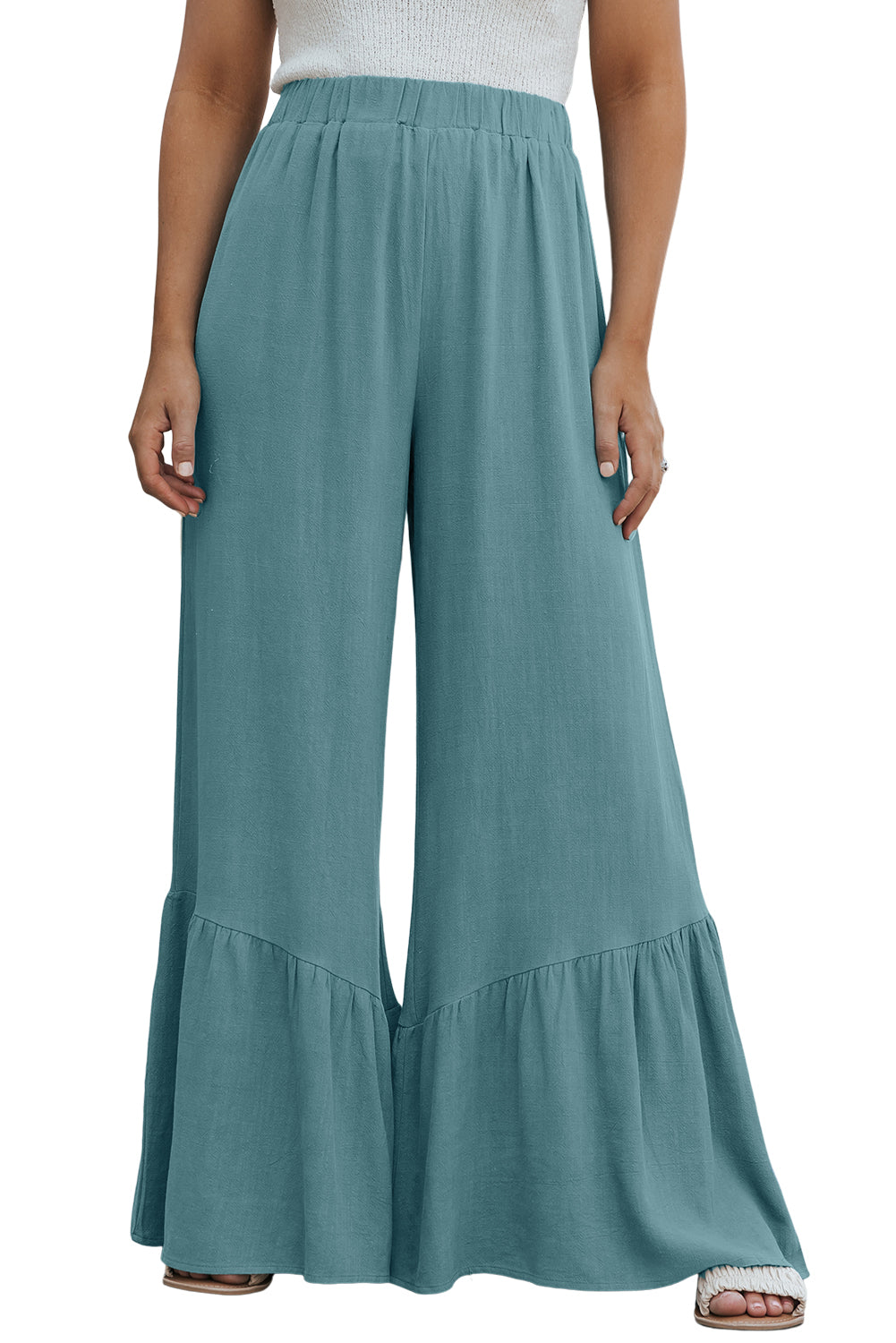 Dark Grey High Waist Ruffled Wide-Leg Pants