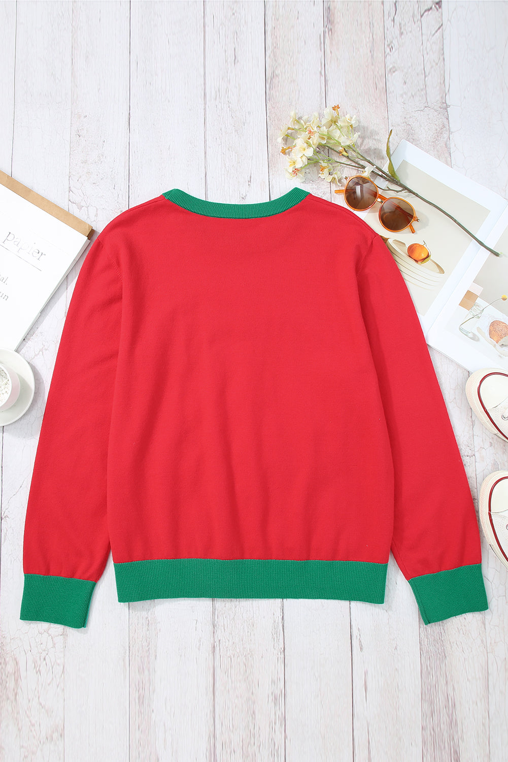 Vatrenocrveni pulover Merry & Bright Graphic Contrast Trim