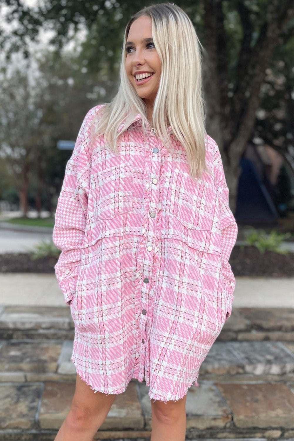 Predimenzionirana ružičasta jakna od tvida