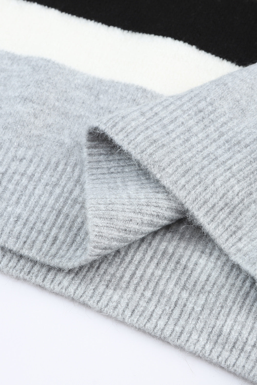 Rjav barvni blok črtast rebrast pleten pulover
