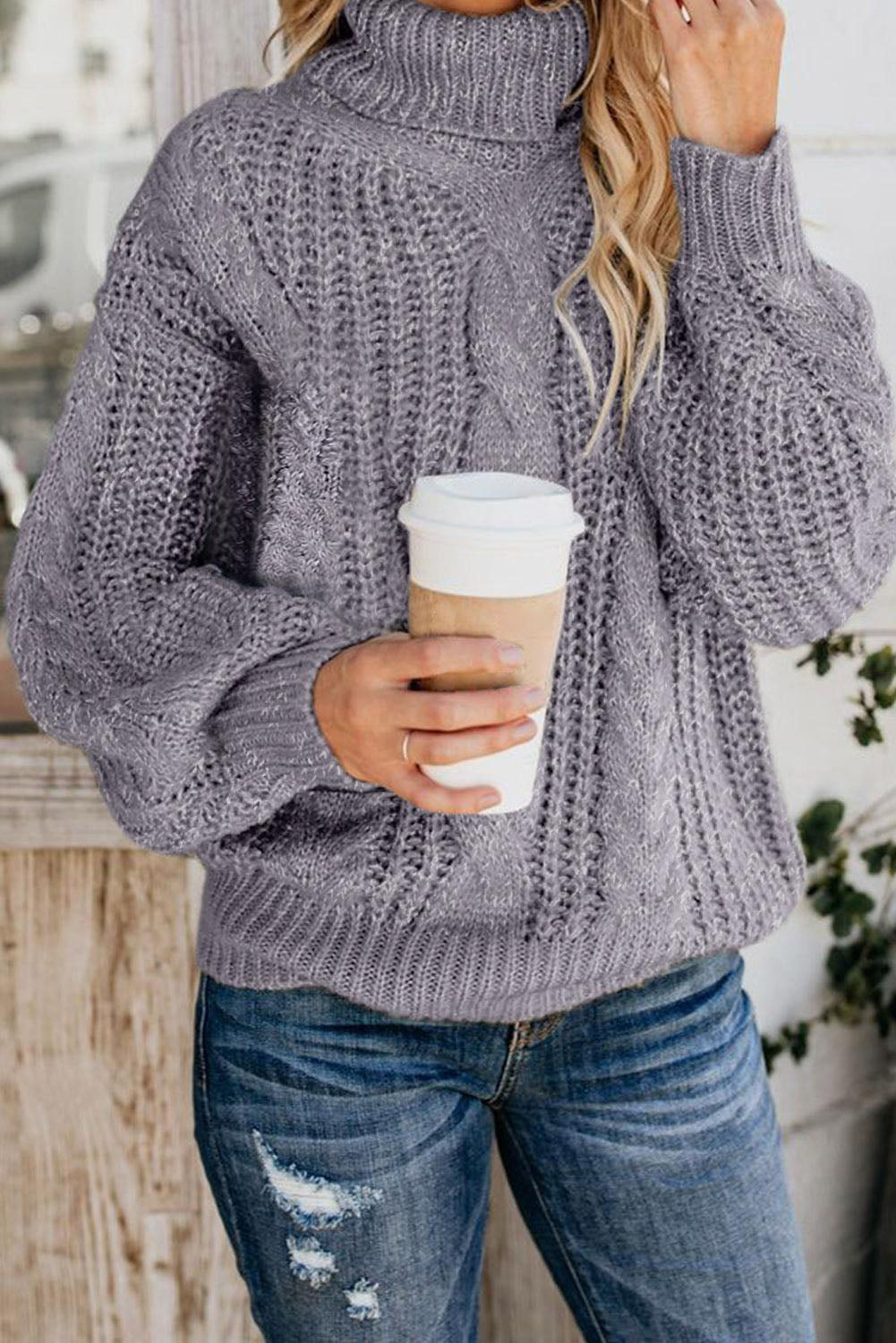 Gray Chunky Turtleneck Sweater