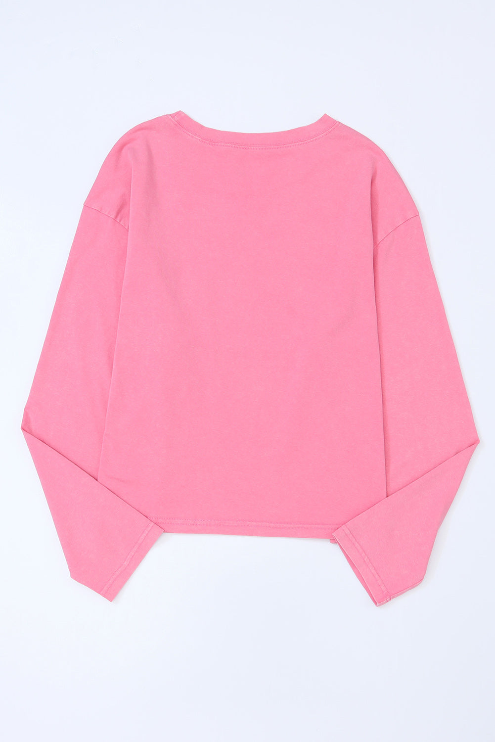 Rosafarbenes, langärmliges T-Shirt mit aufgesetzter Tasche und Spitze