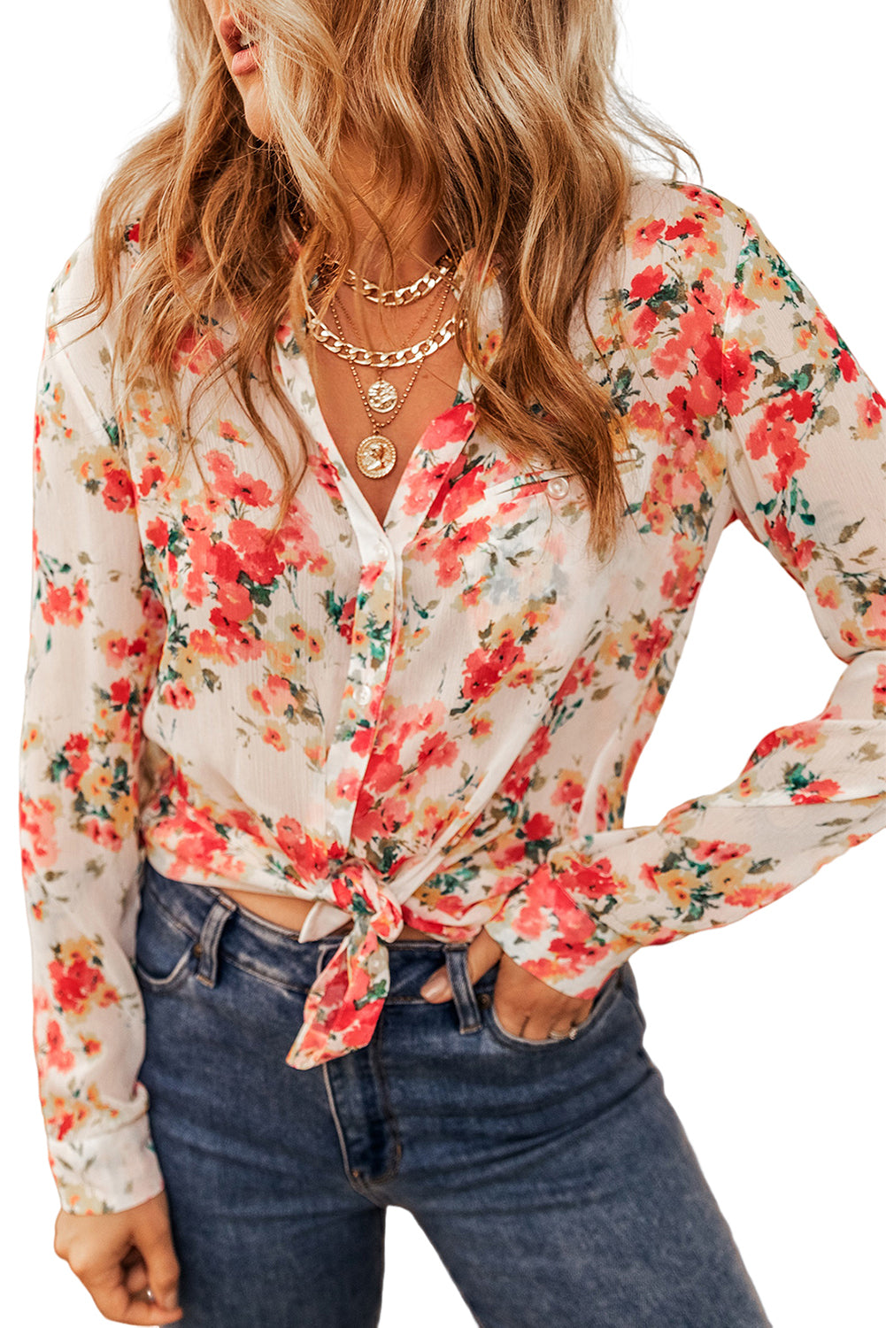 Živopisna košulja s džepovima na prsima s cvjetnim printom