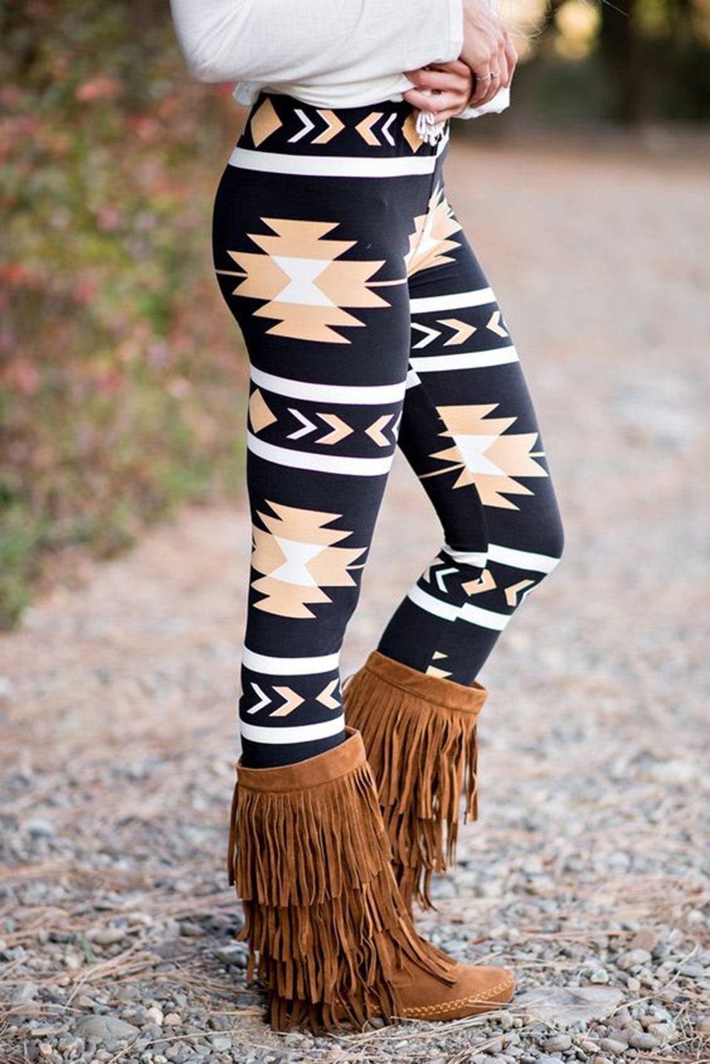 Legging taille haute noir à imprimé aztèque occidental