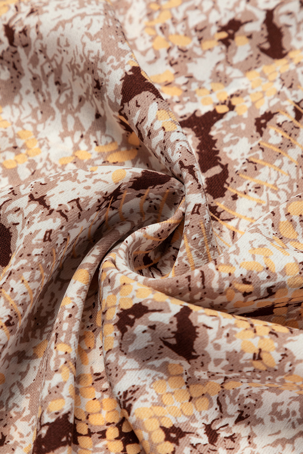Braune, glitzernde, plissierte Rundhalsbluse mit Schlangenmuster