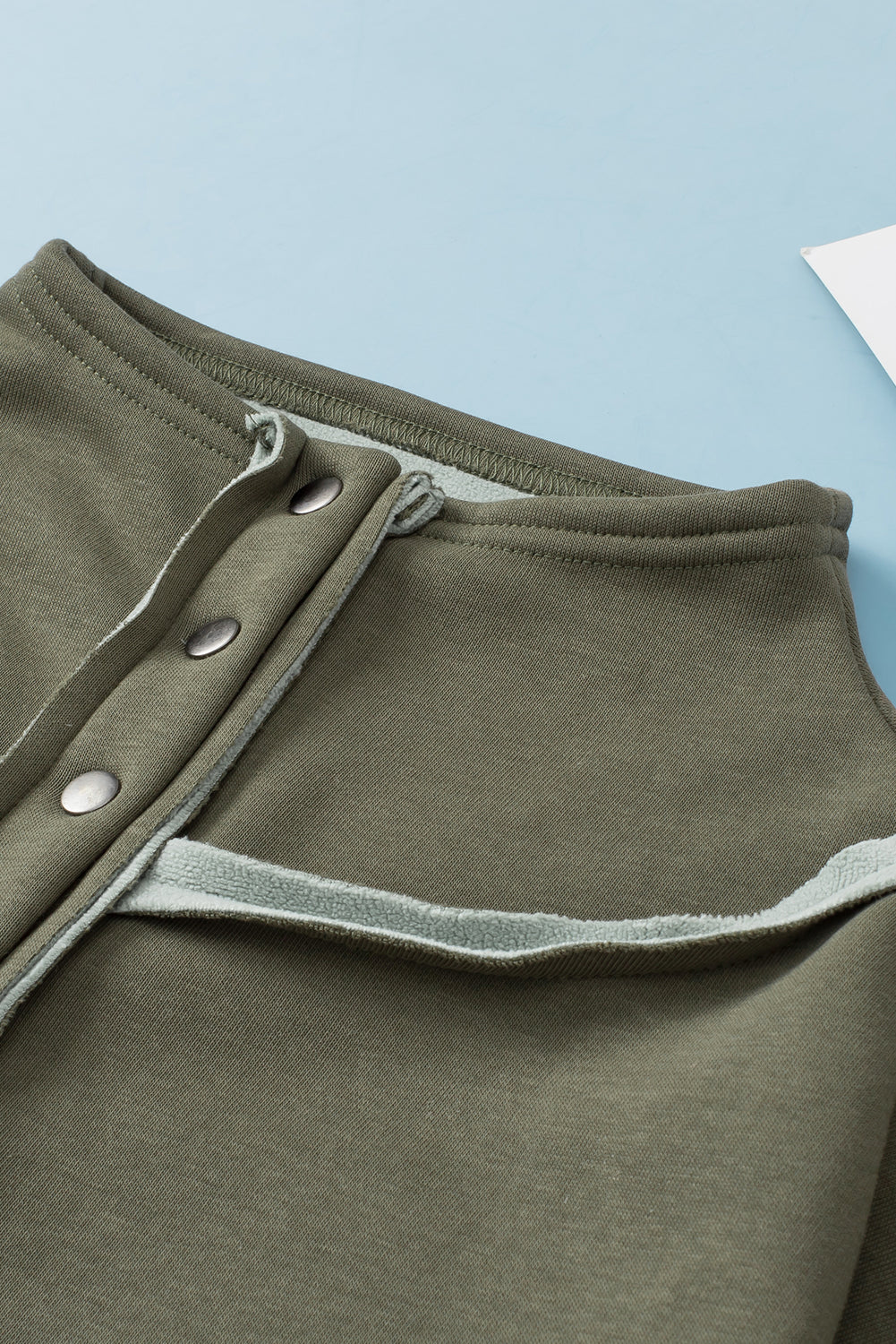 Green Fleece Exposed Seam Buttoned Neckline Sweatshirt